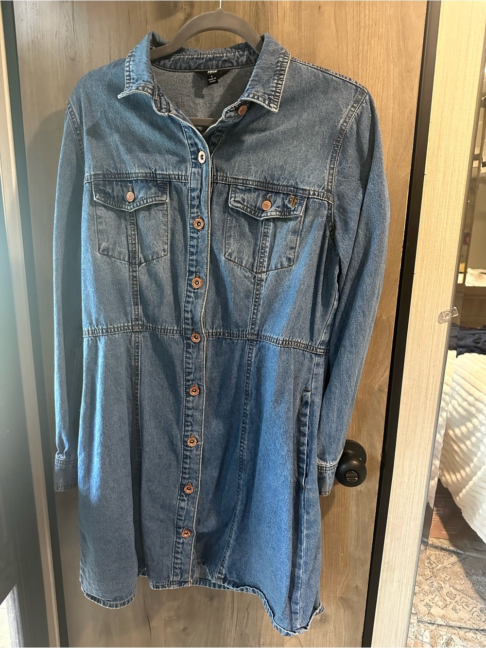 Frye Denim Button Front Shirt Dress Size L Western Utility Midi